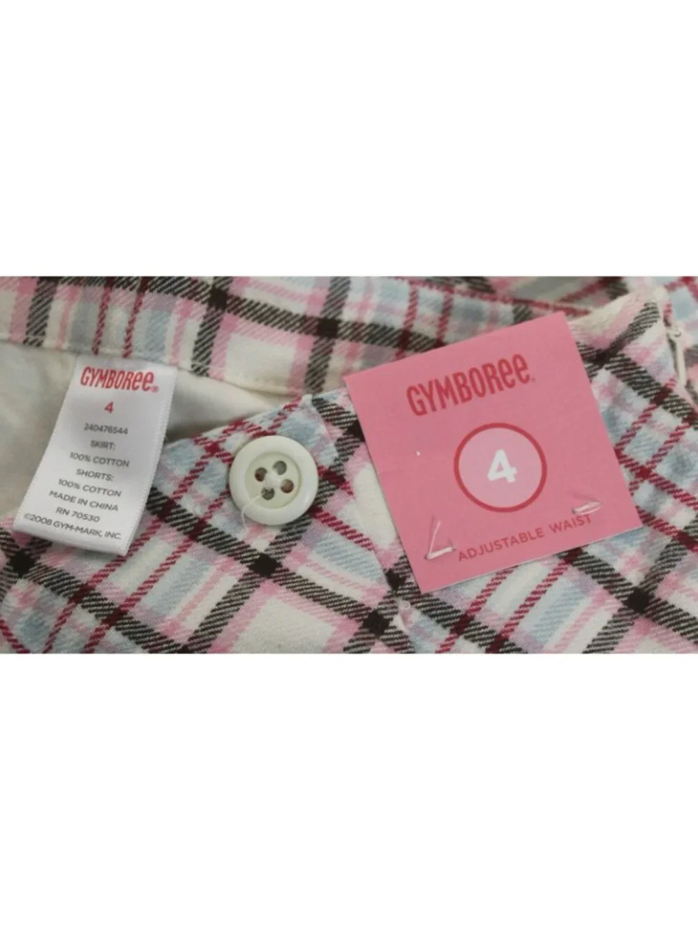 2008 Gymboree Winter Snowflake Button Plaid Tartan Skorts sz 4 Adjustable Waist